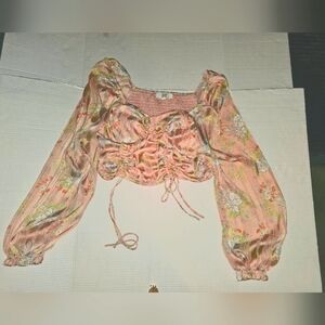 Madden NYC Ruched Front Top with Sheering & Bra Cup